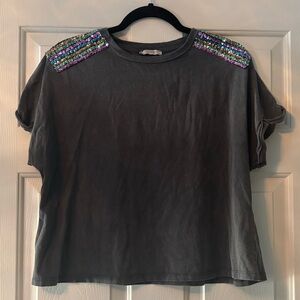 Zara Tee w/ Colorful Shoulder Embellishments